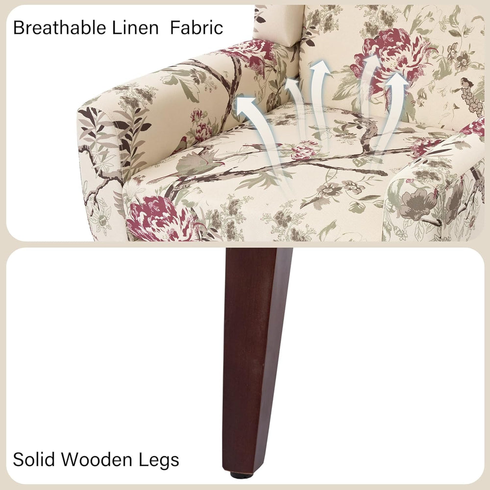 Accent Chair Set of 1, Comfy Reading Armchair, Pattern Floral
