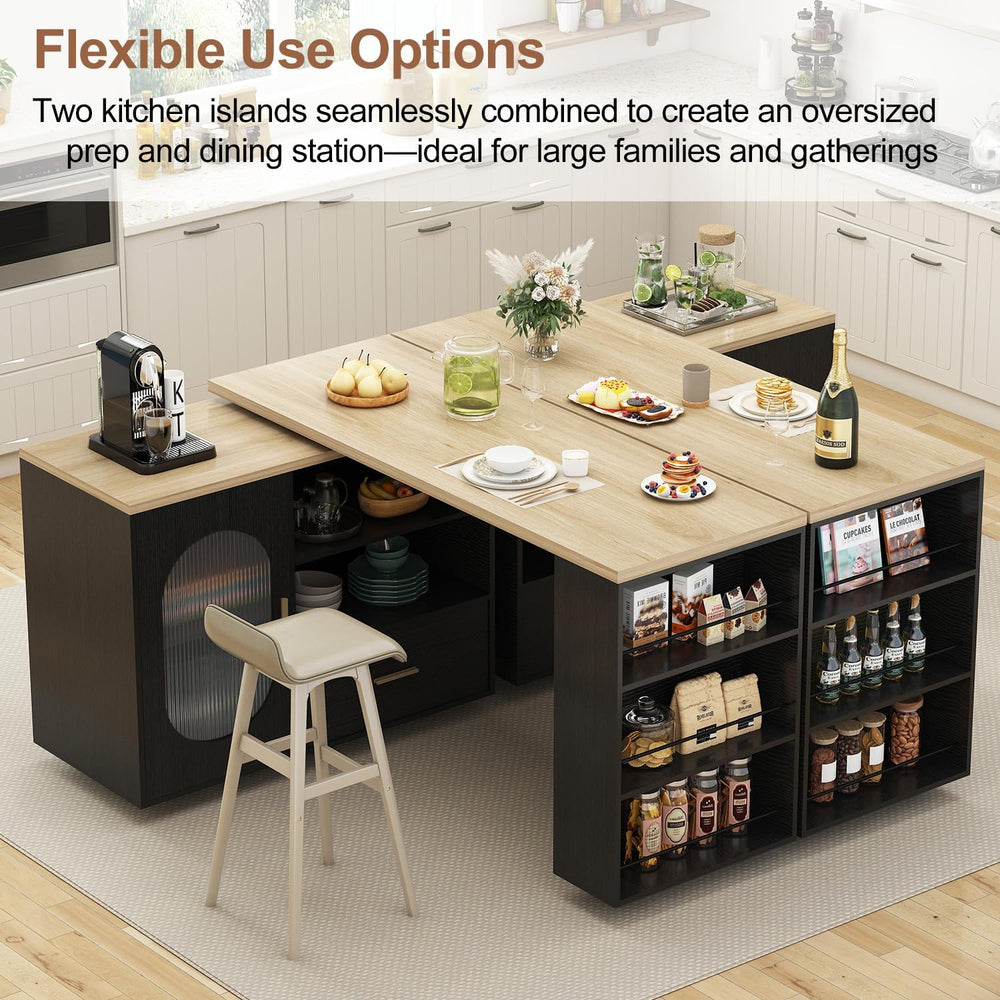 LVB Kitchen Island with Storage，72" Mobile Island Table for Kitchen