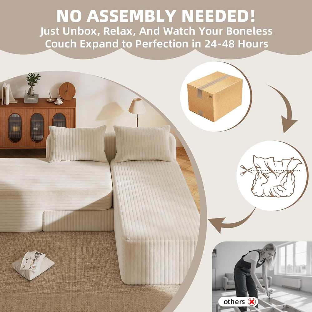 EROMMY 89" Boneless Sectional Couch, 4-in-1 Convertible Cloud Couch with...