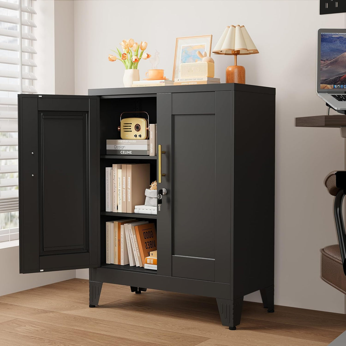 GAIOUS Black Metal File Cabinet with Lock(Two Units), Steel Storage Cabient