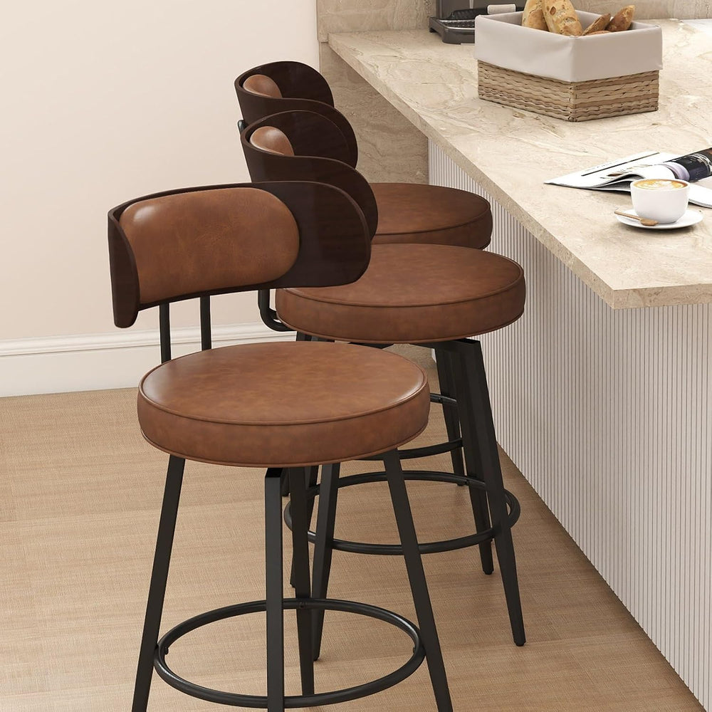 SAECKBERG Swivel Counter Height Bar Stools Set of 3, 26" Upholstered Bar...