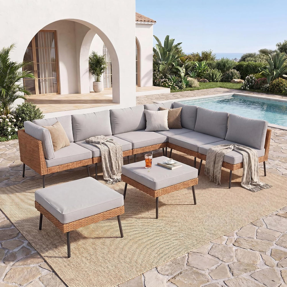 Aoxun 8 Piece Patio Furniture Set, 8 Seats Outdoor Sectional Sofas with Thick...