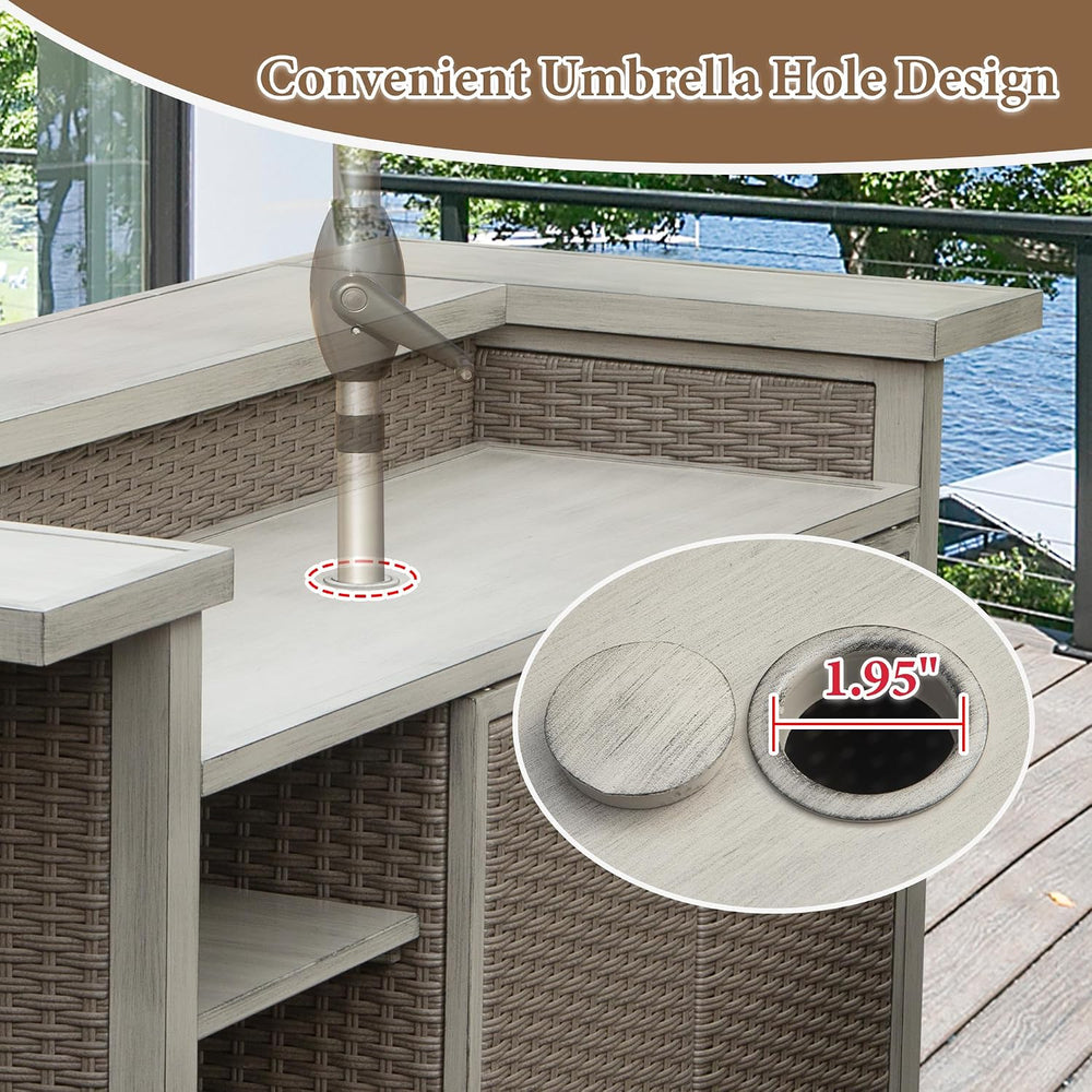 Domi Patio Bar Table, Outdoor Aluminum PE Wicker Bar Cart with Cabinet, All W...