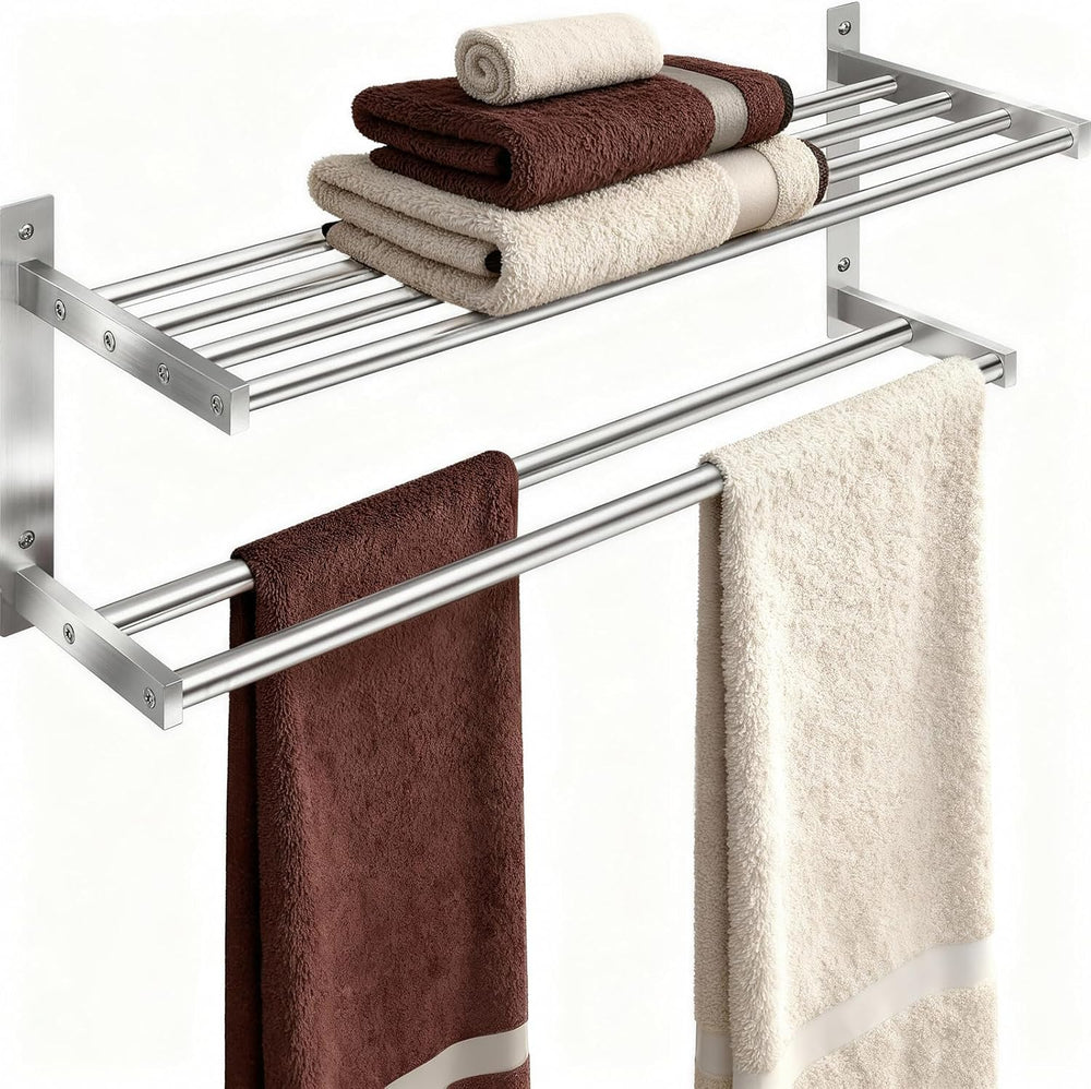Taaji Towel Racks for Bathroom 24 inch, 2 Tier with Towel Bars, Brushed
