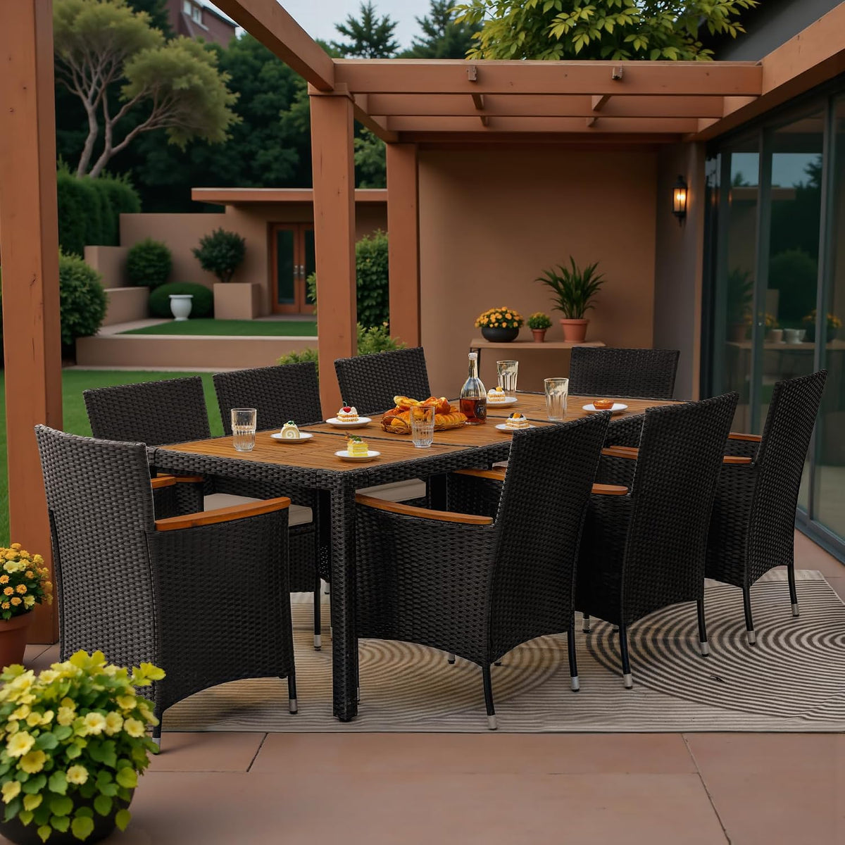 greesum 9 pieces patio dining set acacia wood, close-up detail