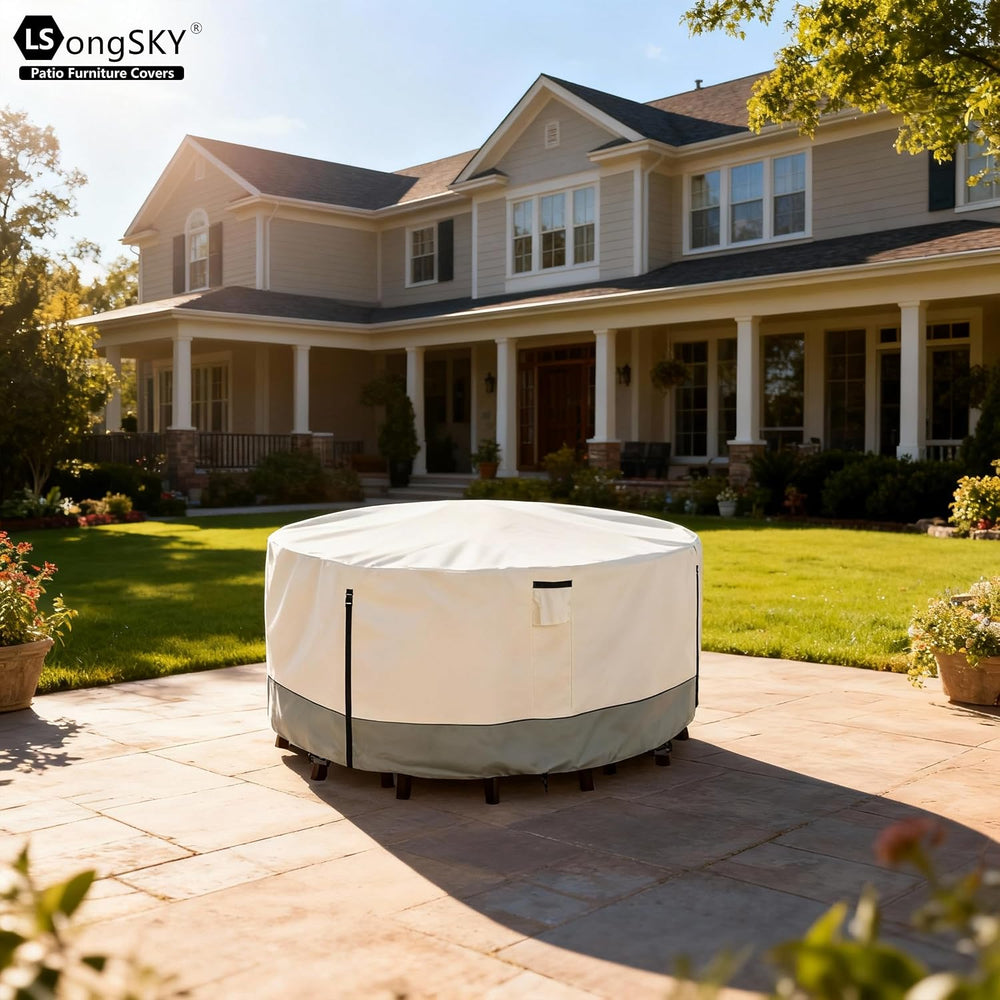 Round Patio Furniture Covers,600D Heavy Duty Waterproof Outdoor Furniture Cov...