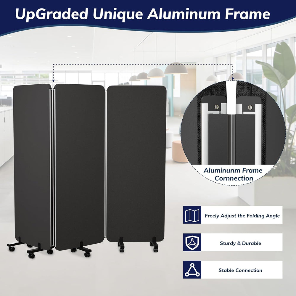 3 Panel Foldable Office Partitions, Mobile Cubicle Wall with Wheels
