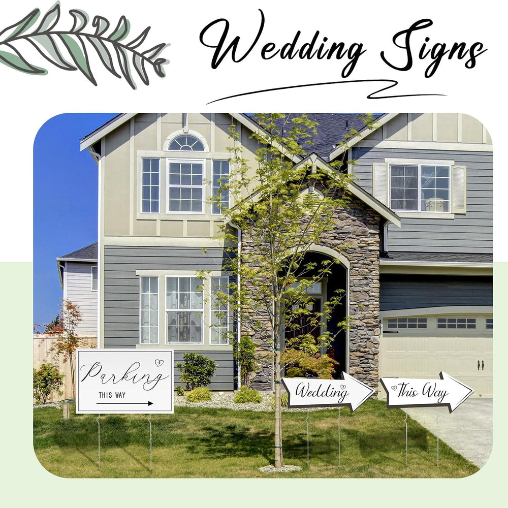 Wenqik 10 Pcs Wedding Directional Parking Signs This Way,White Classic