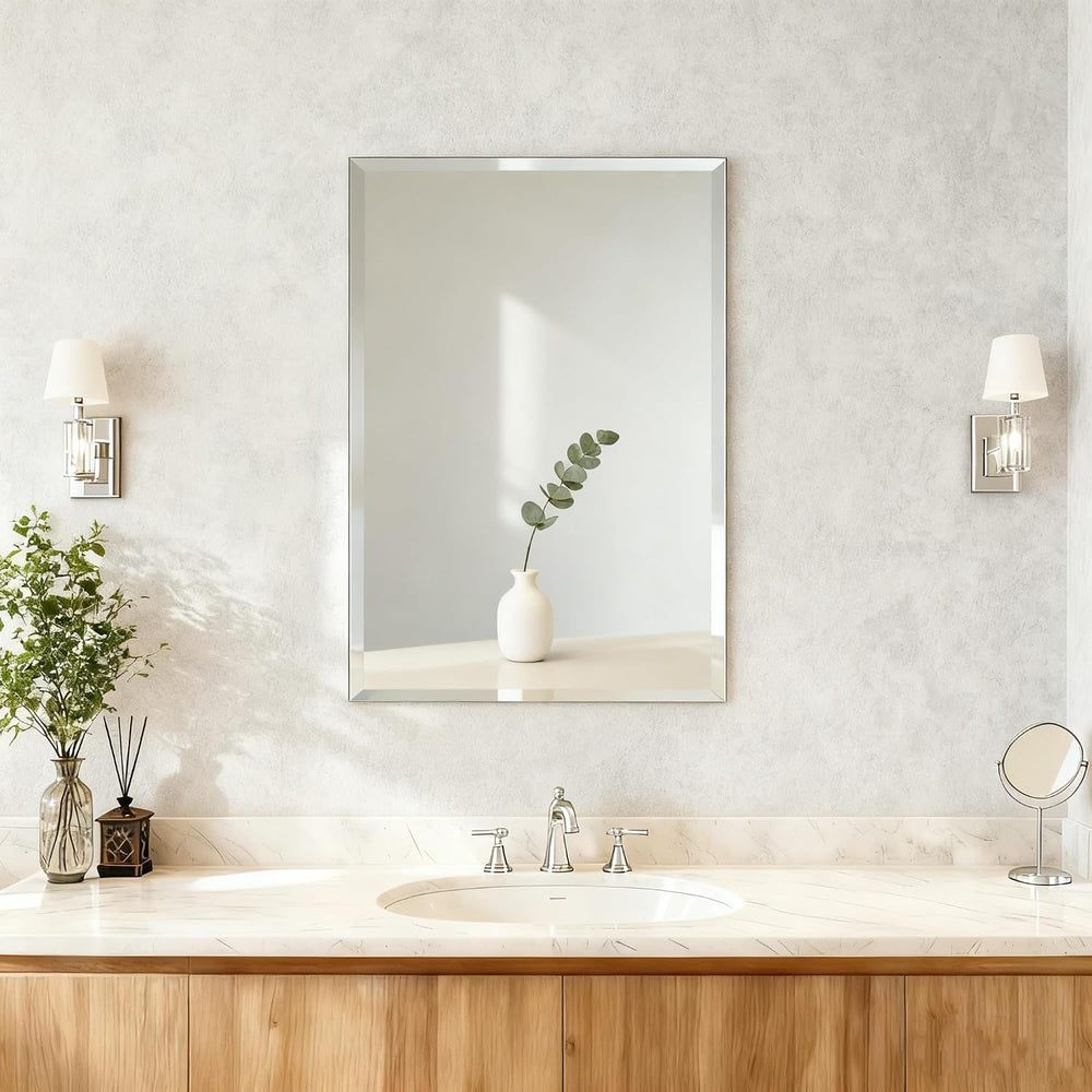 Bathroom Mirror for Over Sink 24x16 Inch Frameless Wall Mirror Rectangle