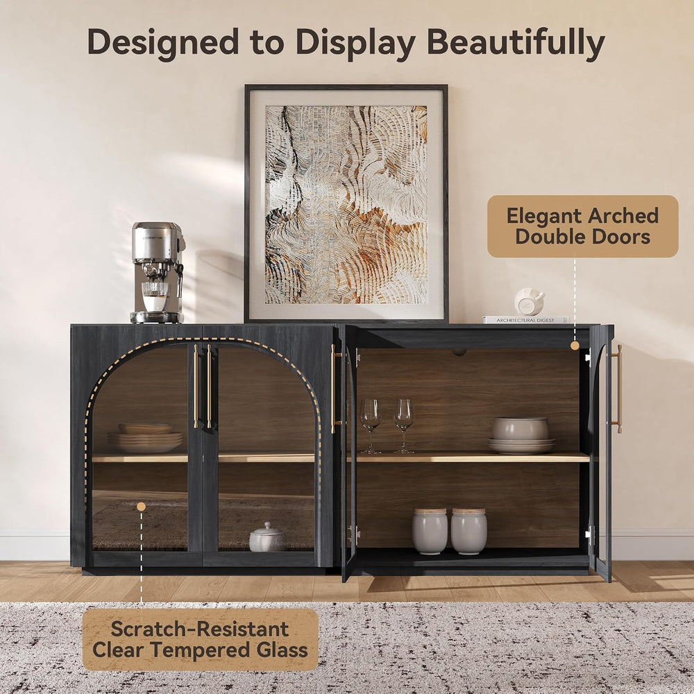 Sideboard Cabinet with Glass Doors, 94.5'' W Display Cabinet