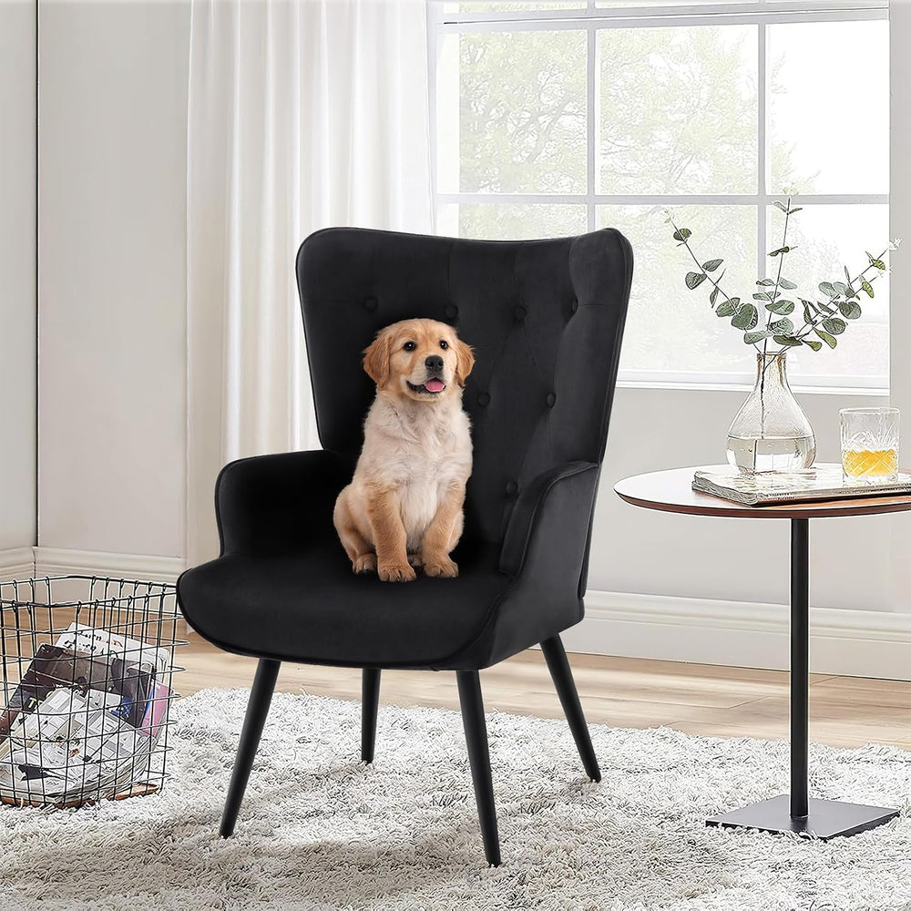 Furnimart Accent Chairs Set of 2, Black Velvet Reading Armchairs with High Ba...