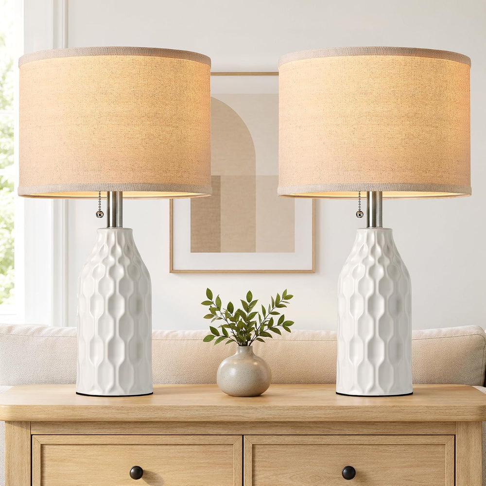 Modern Ceramic Table Lamps Set of 2 for Living Room Bedroom, White