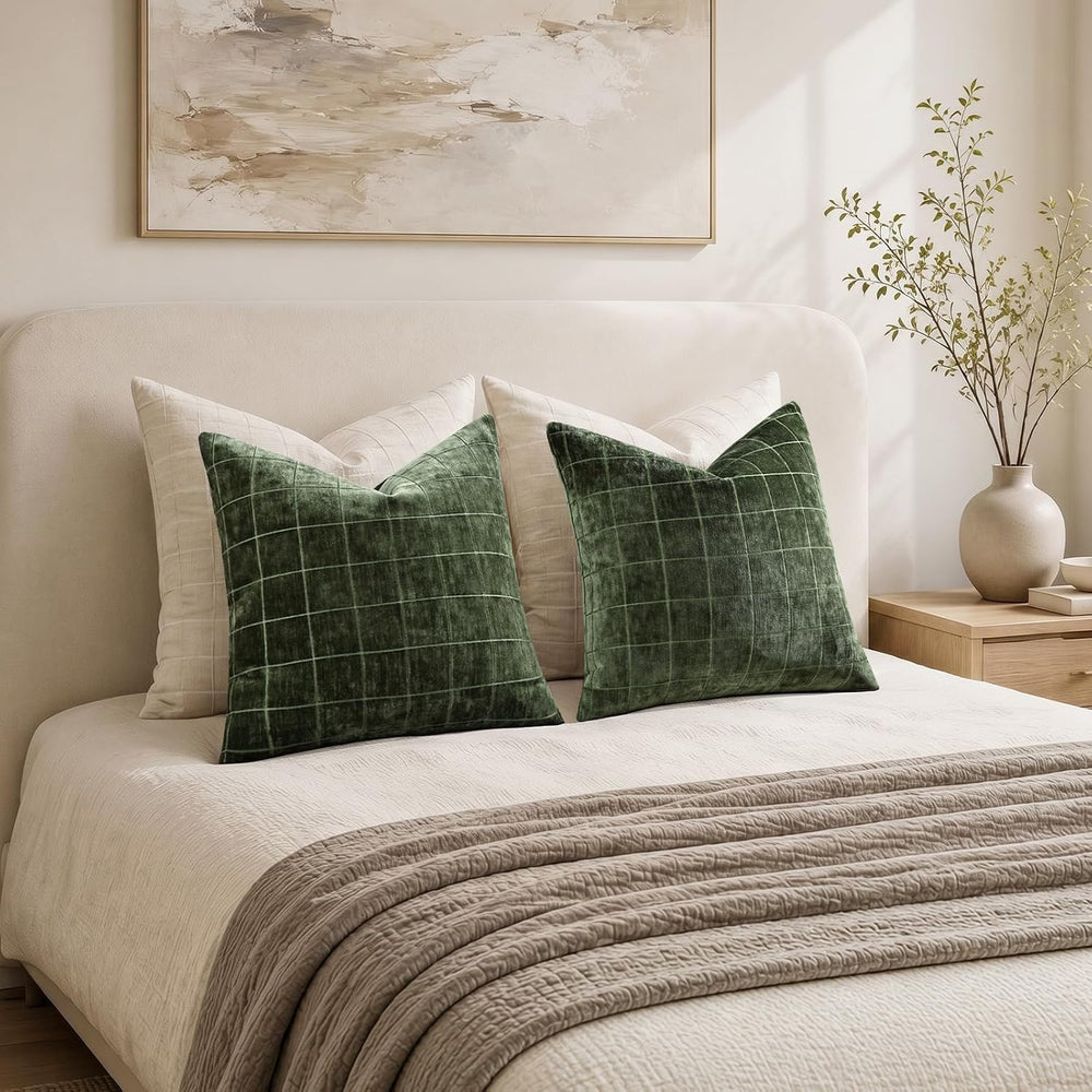 decorUhome Fall Plaid Olive Green Throw Pillow Covers 26x26 Set of 2