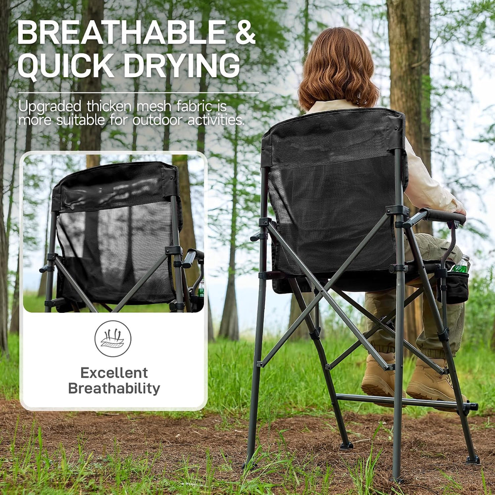 EVER ADVANCED Tall Directors Chair 31" Foldable Camping Mesh Black