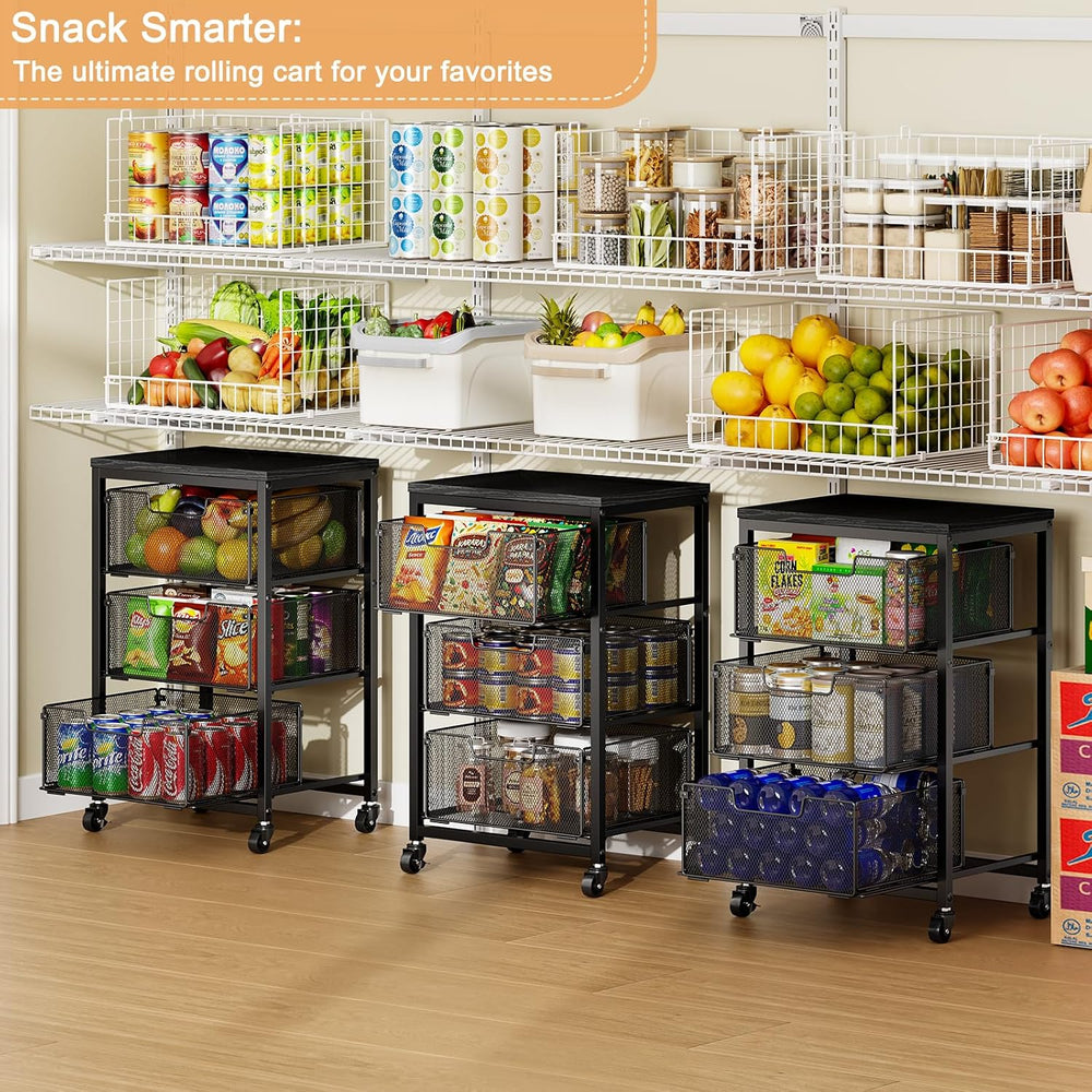 Pantry Organizer and Storage Cart, 3-Tier Kitchen Storage Cart with Drawer, F...