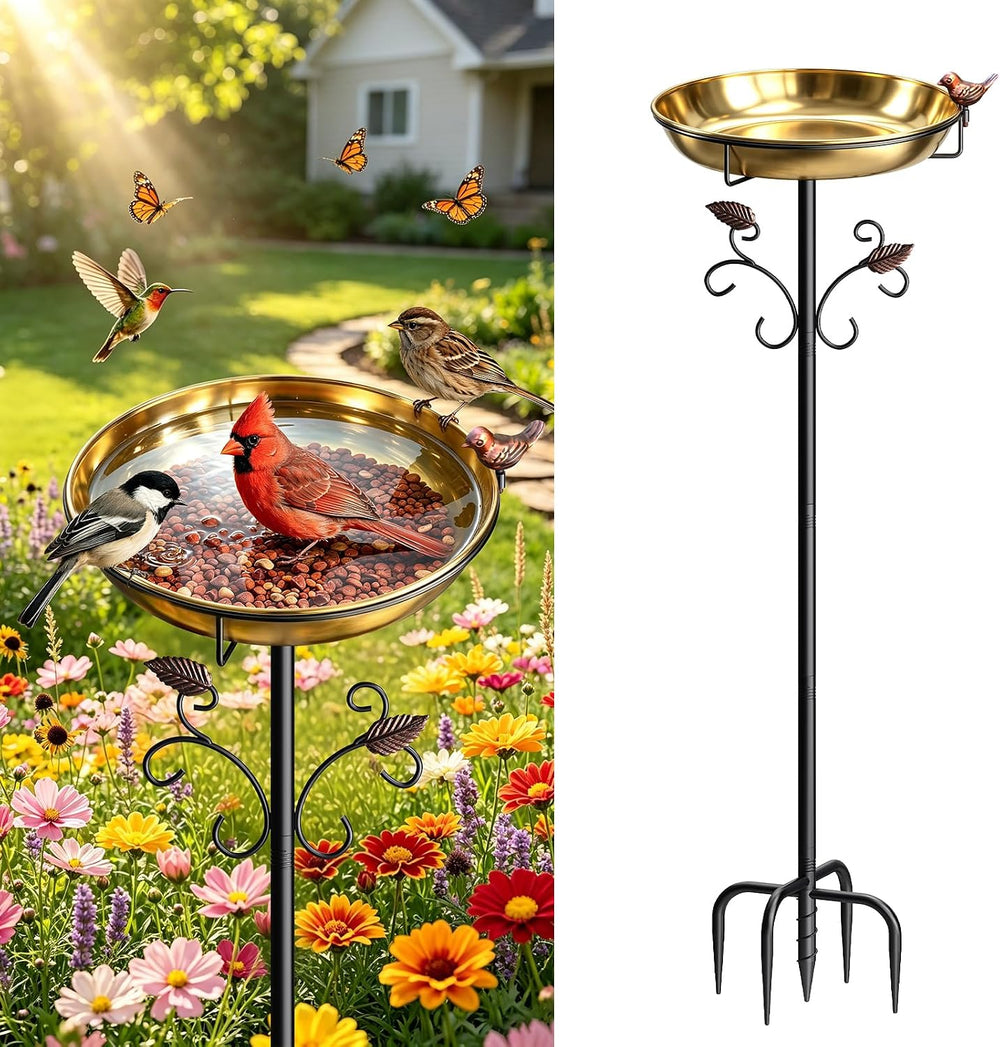 50" Tall Stainless Steel Bird Bath for Outside, Bird Water Feeder