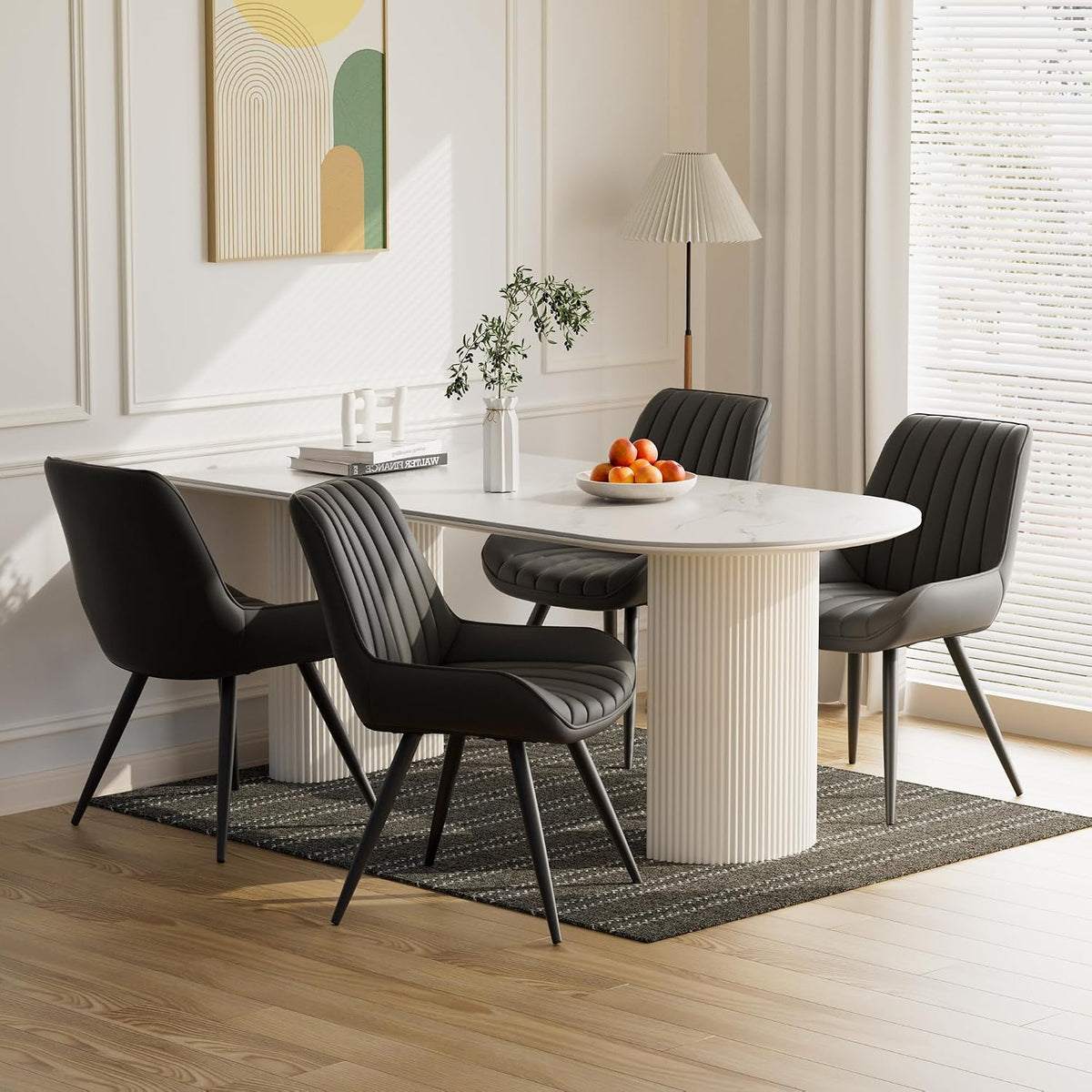 Mid Century Modern Dining Chairs Set of 6, Soft Cushion Upholstered Fabric Kitchen Chairs, Black
