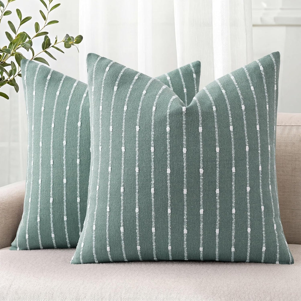 decorUhome Striped Decorative Throw Pillow Covers 24x24 Set of 2, Teal