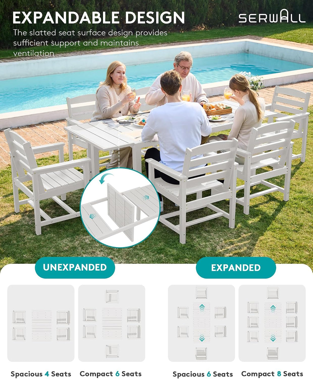 SERWALL 60" - 83" Expandable Outdoor Dining Table and 6 HDPE Chairs...