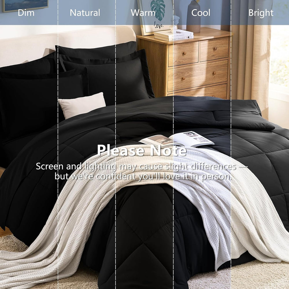 CozyLux Full Size Comforter Sets, 7-Piece Bed in a Bag, Black