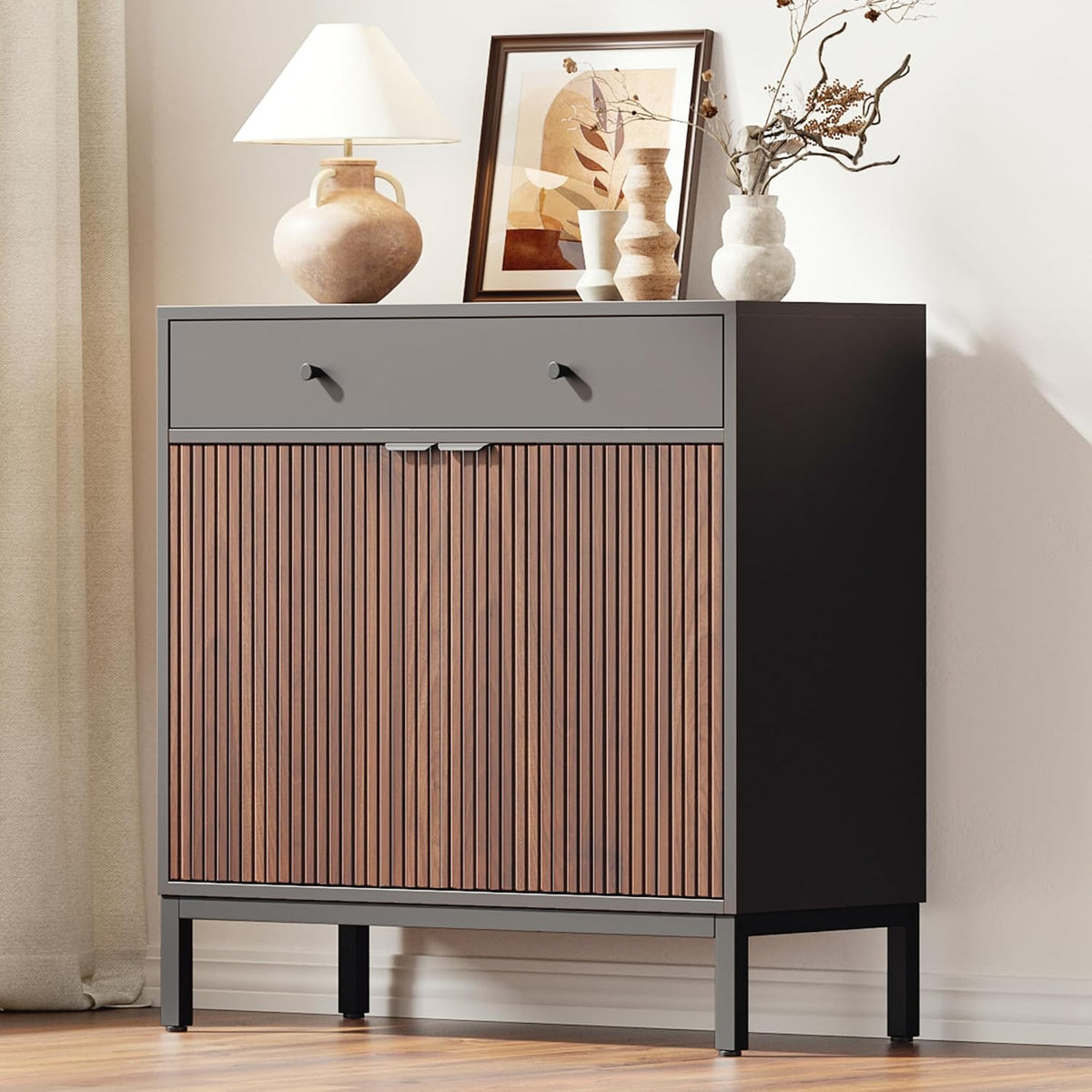 Mericonia Sideboard Buffet Cabinet Storage, Modern Console Fluted Credenza