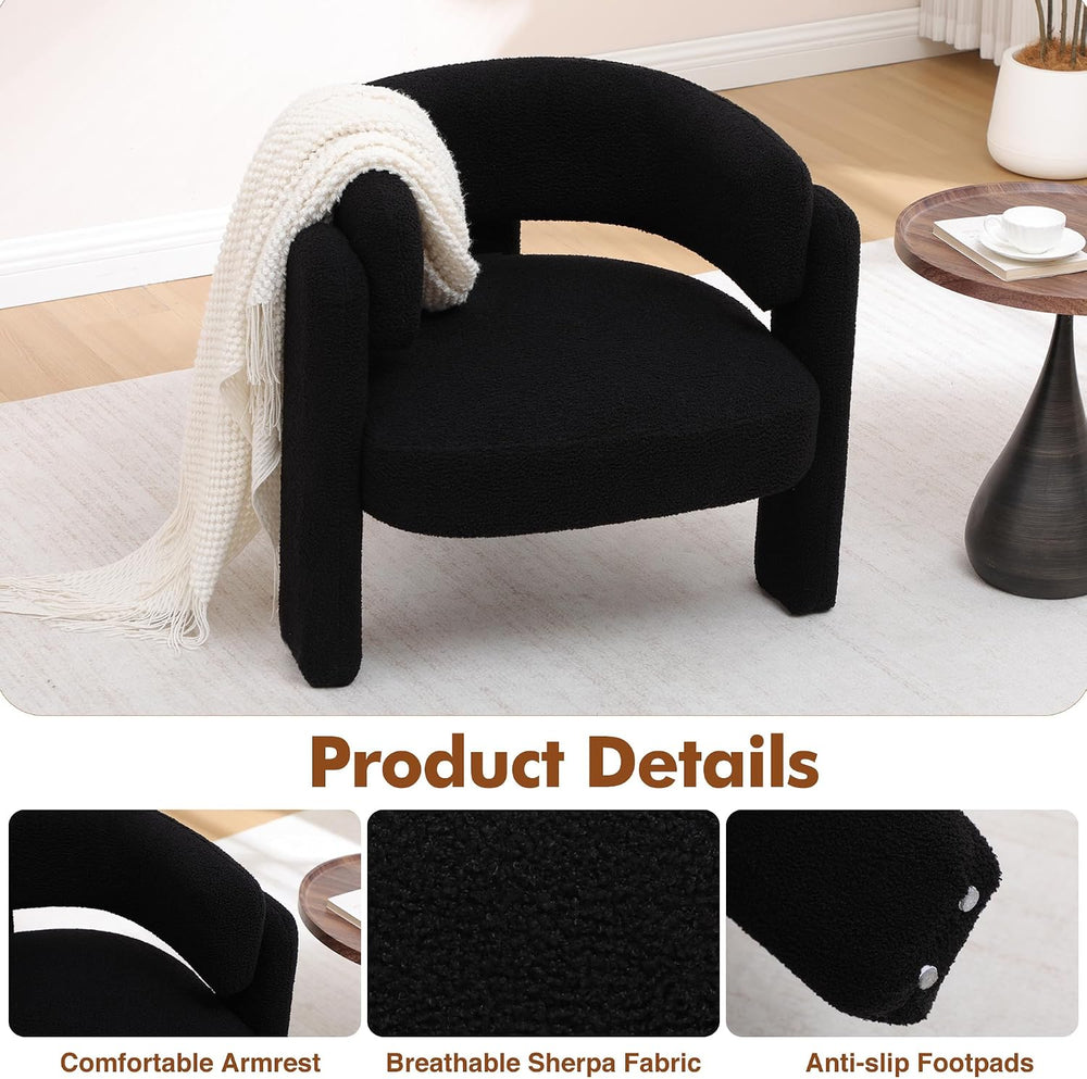 Accent Chair for Living Room, Modern Sherpa Barrel Chair, Upholstered Living ...