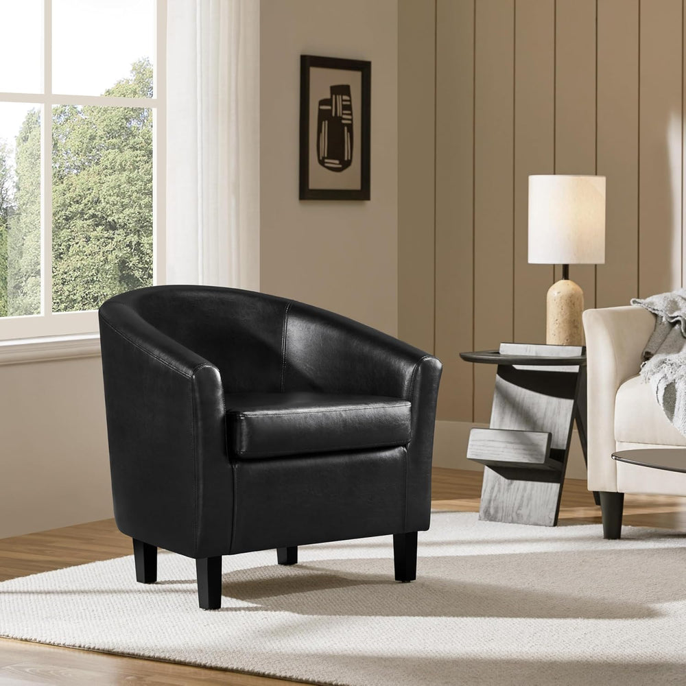 Yaheetech Accent Chairs, Faux Leather Barrel Armchairs, Black