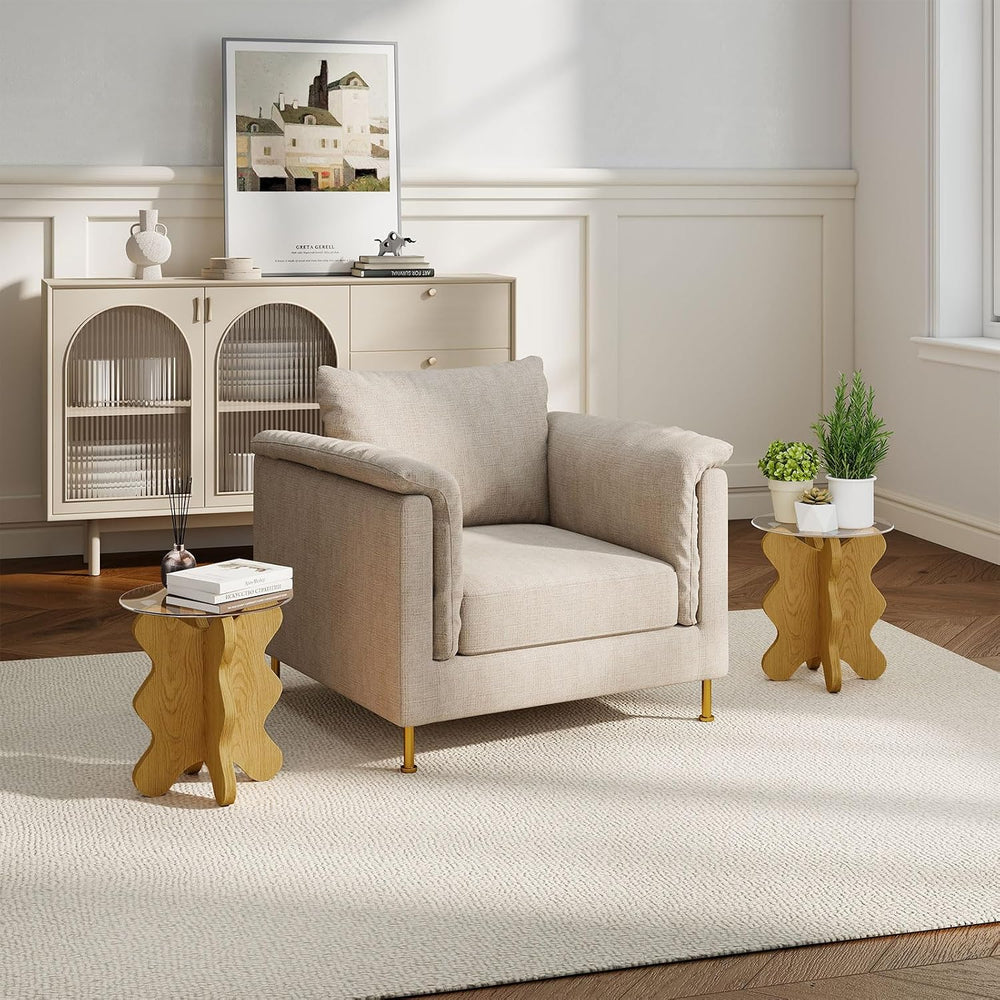 Wave-Shaped Coffee & Side Table with MDF Frame & Clear Tempered Glass...