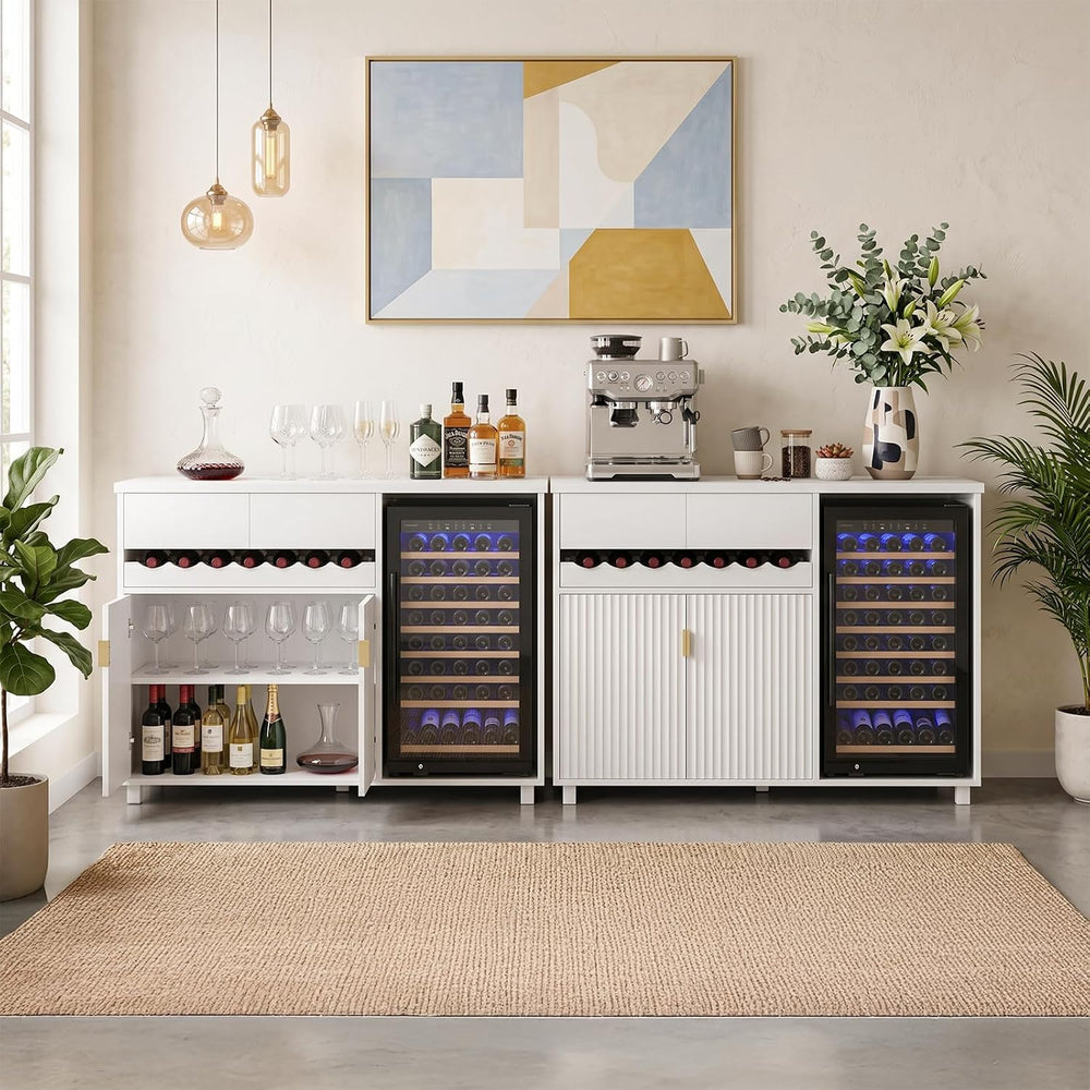 54" Modern Coffee Bar Cabinet with Fridge Space (White)