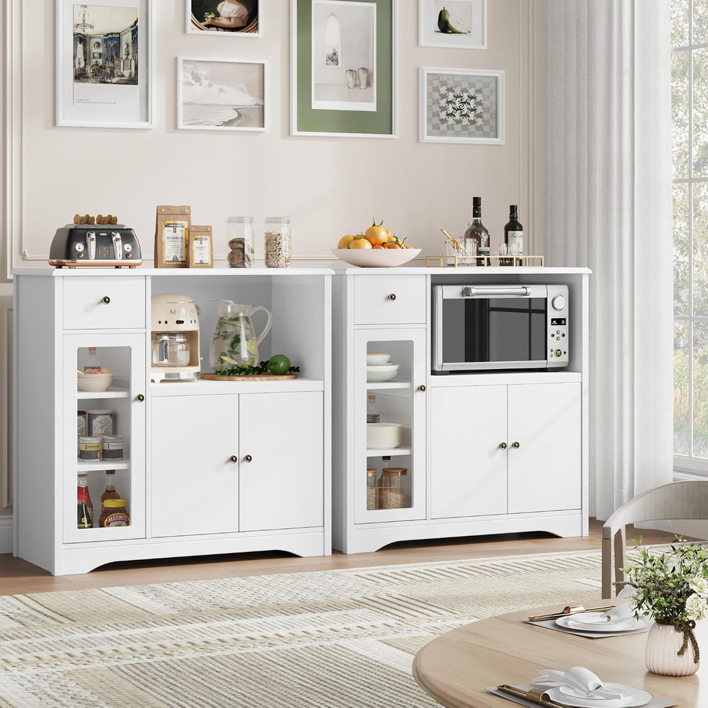 HORSTORS Microwave Cabinet, Kitchen Storage Cabinet, Microwave Stand, White