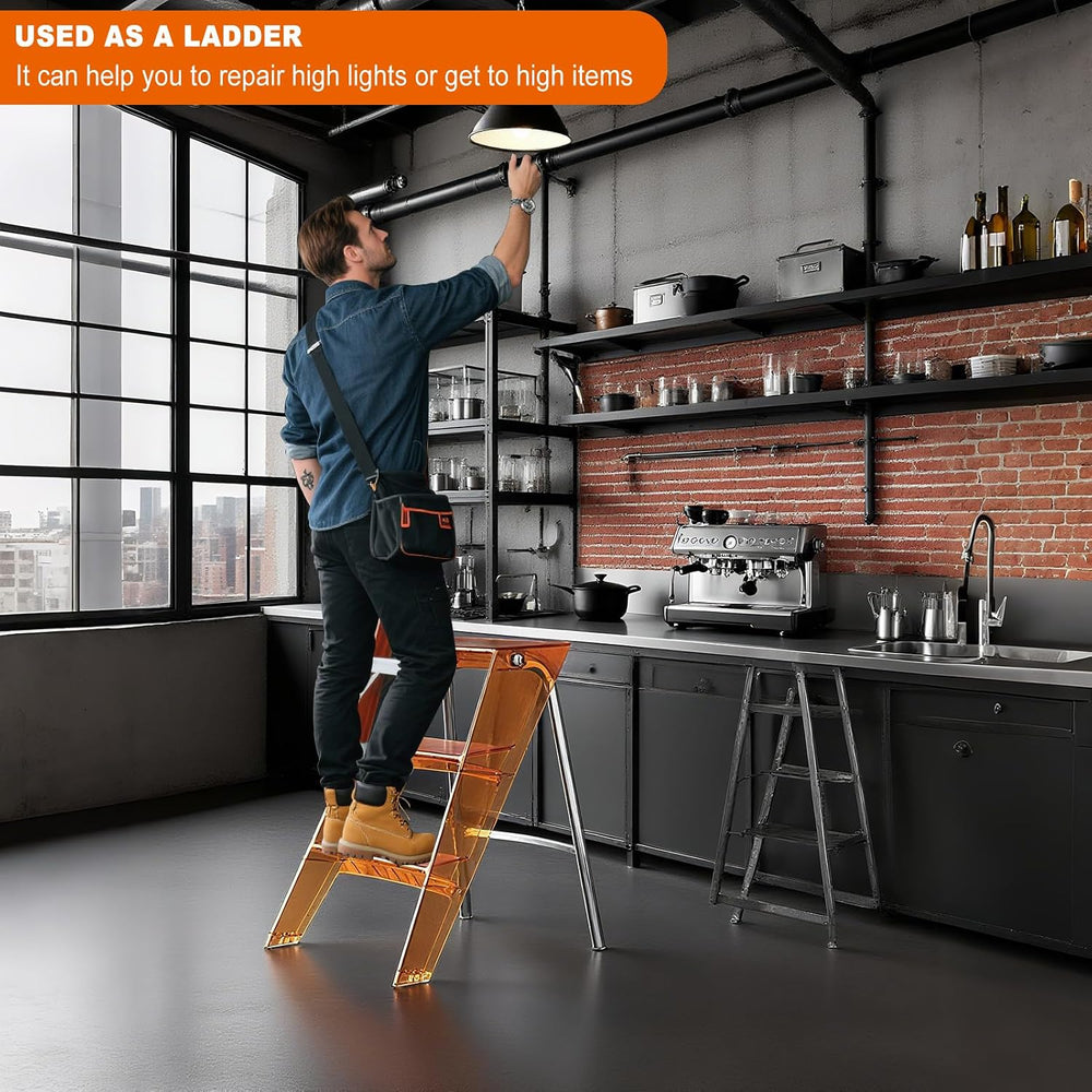 Acrylic Step Ladder, 3 Step Clear Folding Step Stool with Anti-Slip Steps