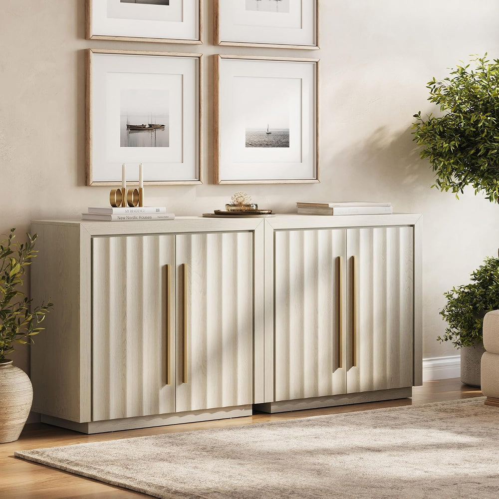 BELLEZE Set of 2 36" Libra Sideboard Buffet Cabinet - White Sand