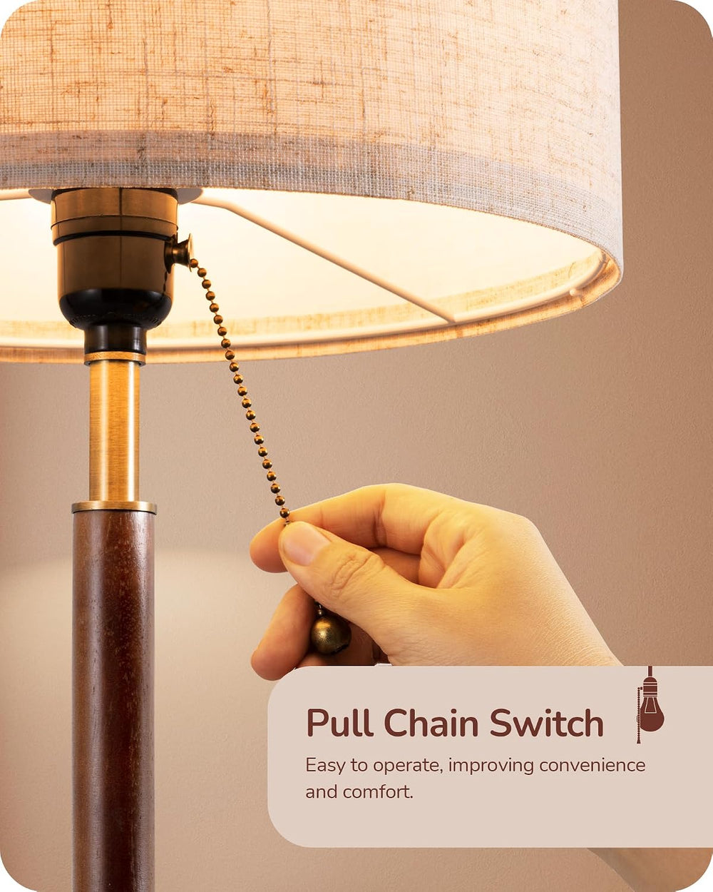 EDISHINE 2Pack Modern Mid Century Table Lamp, Pull Chain Switch, Metal Base