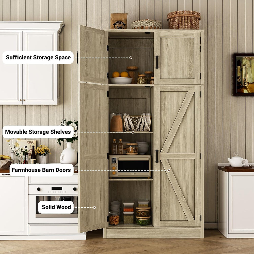 Unikito 71” Tall Pantry Storage Cabinet with Adjustable Shelves, Wash Gray