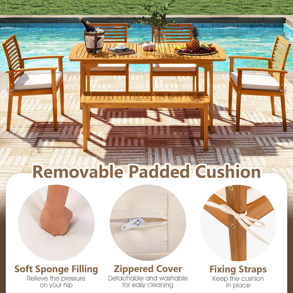 Tangkula 7 Piece Patio Acacia Wood Dining Set for 6, Patio Rectangle Table wi...