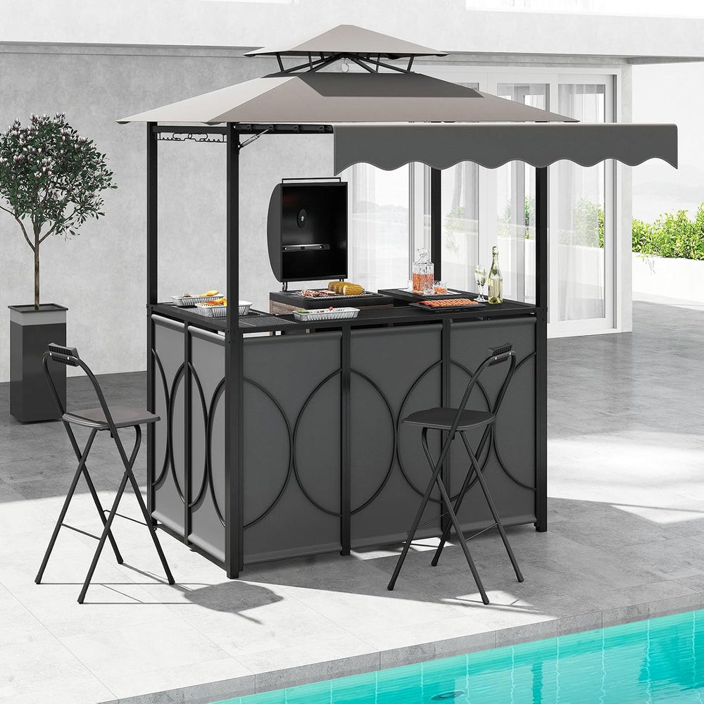 Tangkula 3 Piece Patio Bar Set with 2 Foldable Bar Stools (Gray)