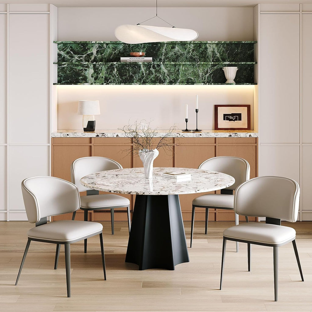 Dining Chairs Set of 4, Faux Leather Dining Chairs, Light Gray