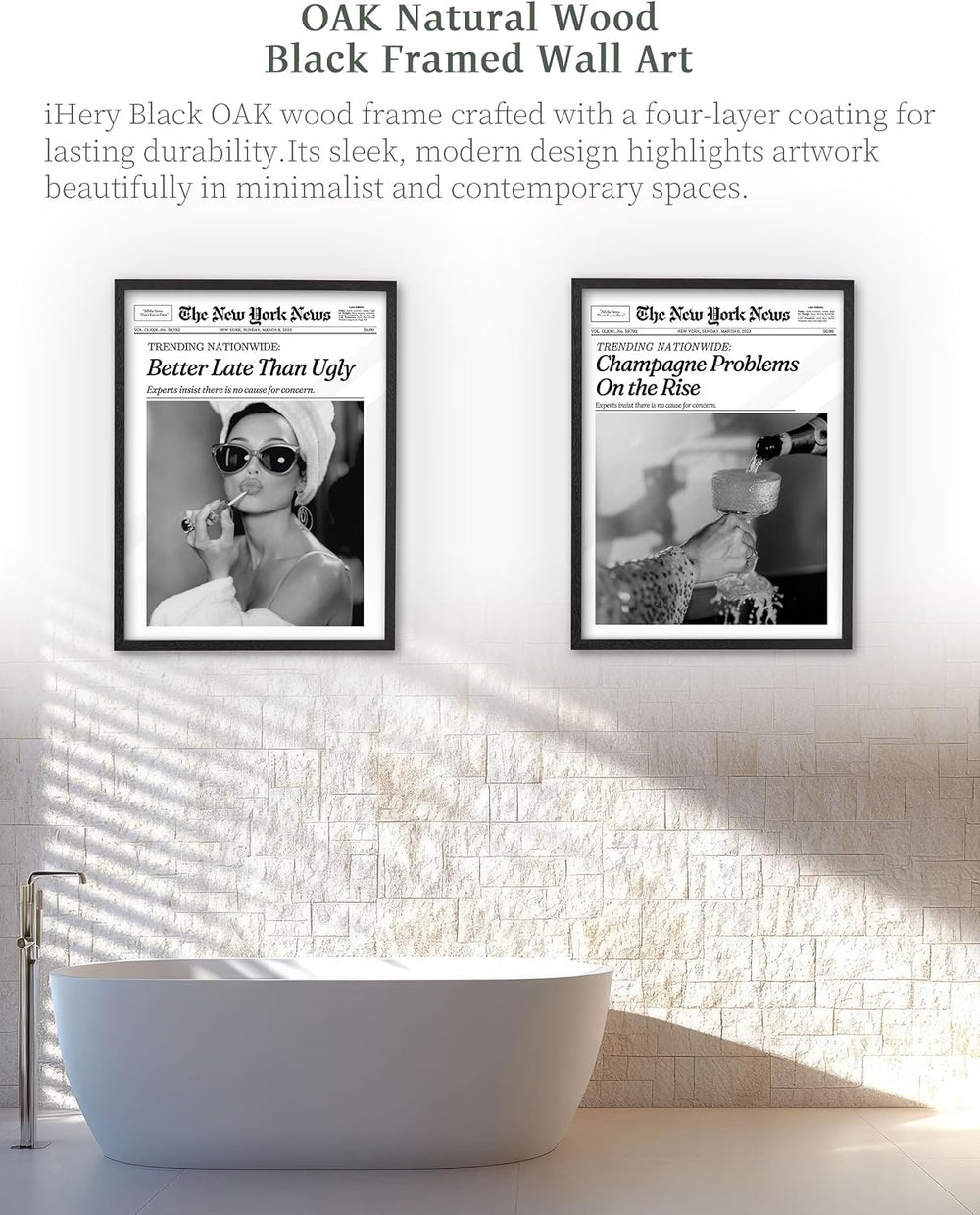 iHery 12x16in Audrey Hepburn Better Late Than Ugly Framed Bathroom Art