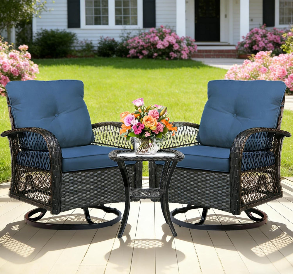 YLGJ&TIDY Outdoor Patio Furniture 3PCS Set Wicker Swivel Rocking Armchair...