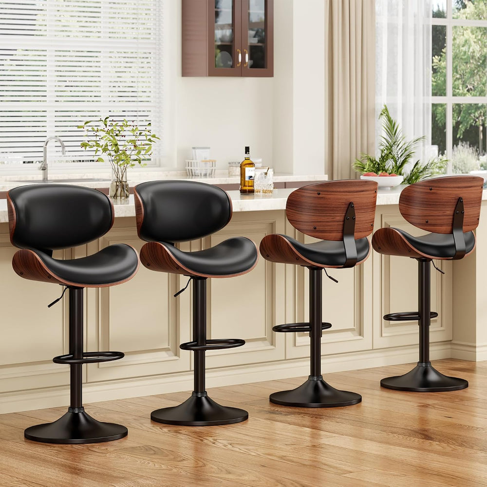 YaFiti Adjustable Swivel Bar Stool, PU Leather with Back, Black