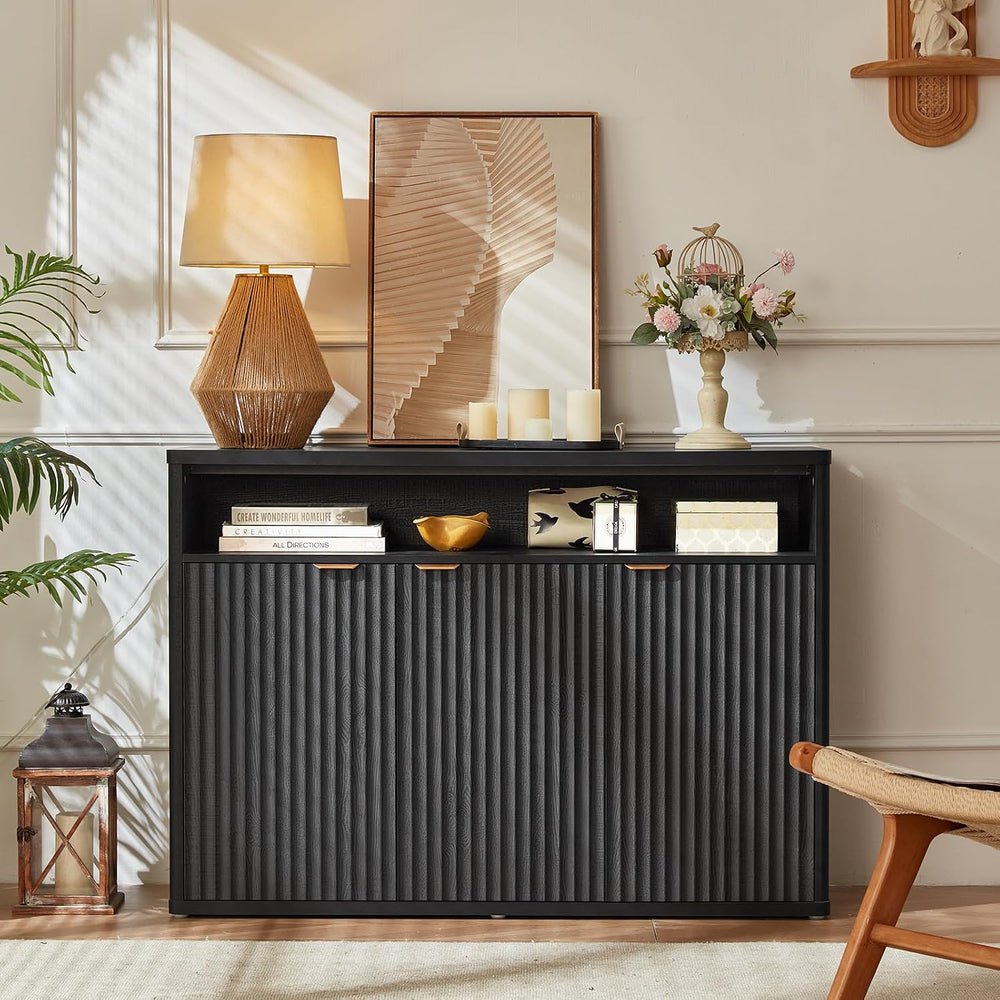 LEYAOYAO 45-Inch Fluted Buffet Cabinet with 3 Doors,Black Oak