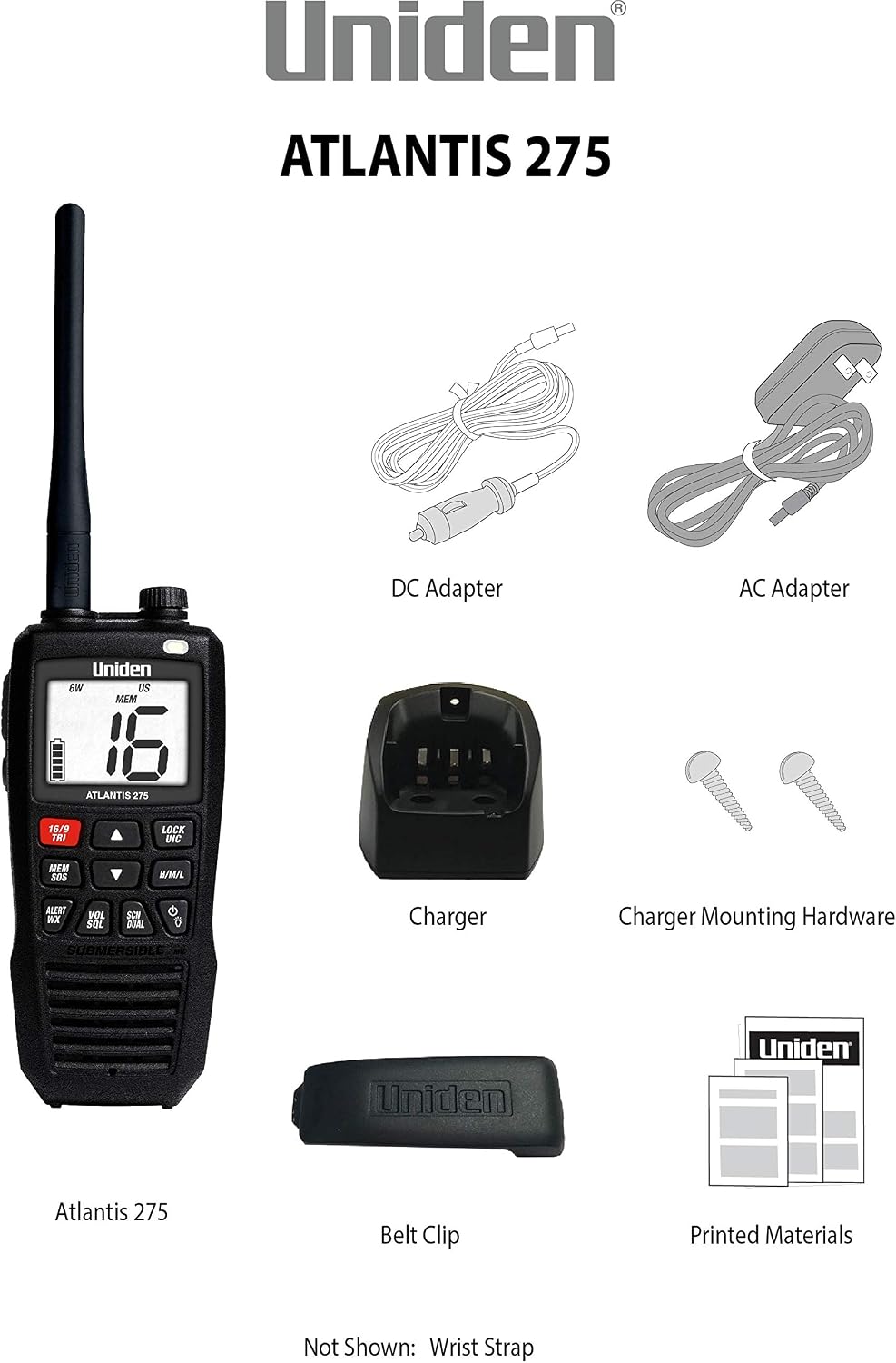 Uniden Atlantis 275 Handheld Two-Way VHF Marine Radio, Floating IPX8 Submersi...