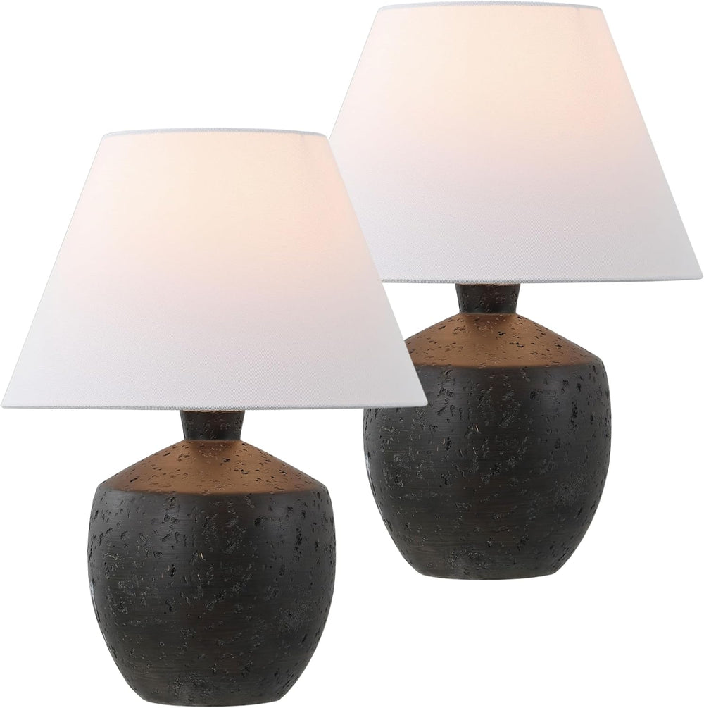 JONATHAN Y Myron 18" Concrete Effect Table Lamp, Black, Set of 2
