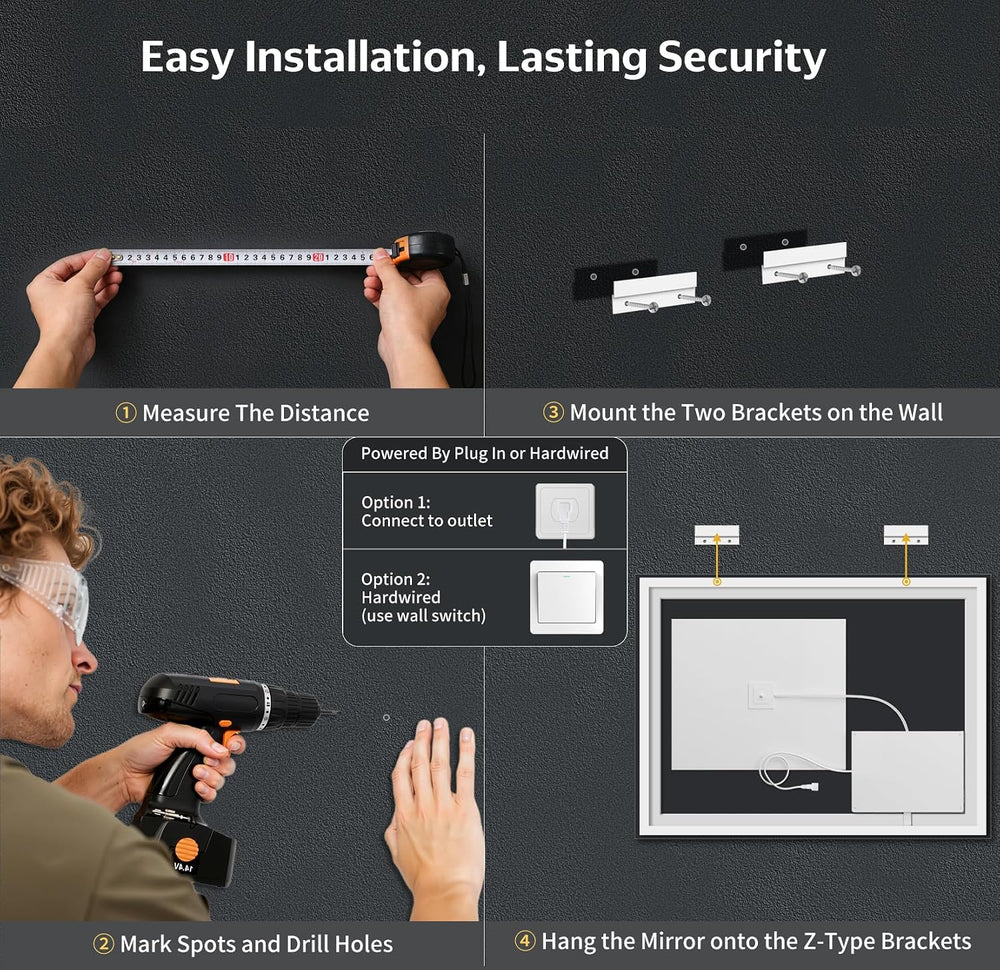 40"x30" LED Bathroom Mirror with Lights, Backlit+Frontlit, Anti-Fog