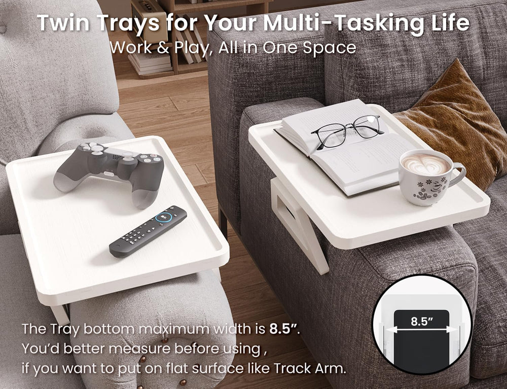 2 Pack Bamboo Couch Arm Tray,Folding Sofa Armrest Table（White）