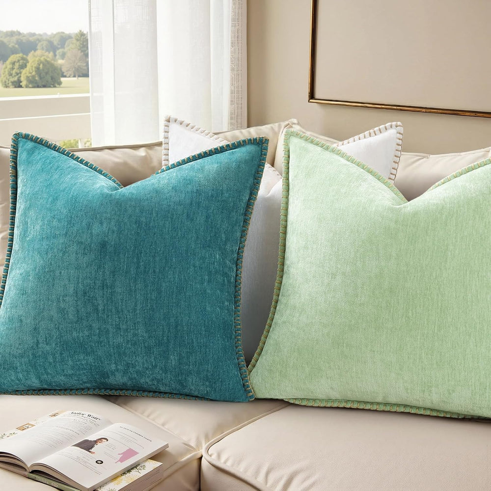 Pallene Chenille Soft Blue Grey Throw Pillow Cover 24x24 Set of 2