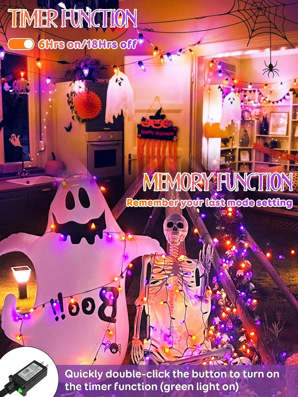 250 LED Linkable C6 Halloween Lights 82FT Outdoor Halloween Lights Decor