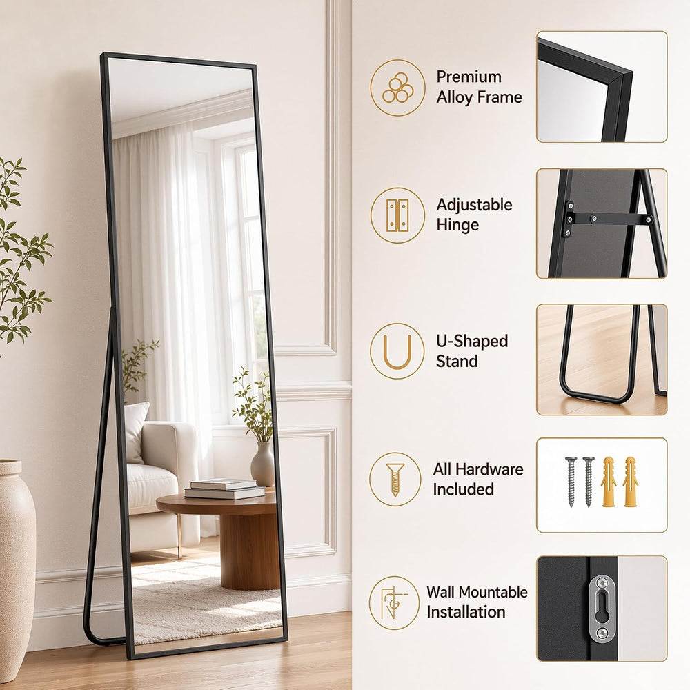 Antok Full Length Mirror, 71"x28" Floor Mirror with Stand, Black, Rect