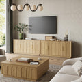 FORTUNETEC 67" Sideboard Buffet Cabinet with Storage, Arched Doors, Oak