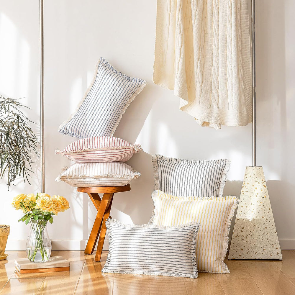 YEENAASY Throw Pillow Covers 20x20 Boho Striped Pillow Cases with Tassel